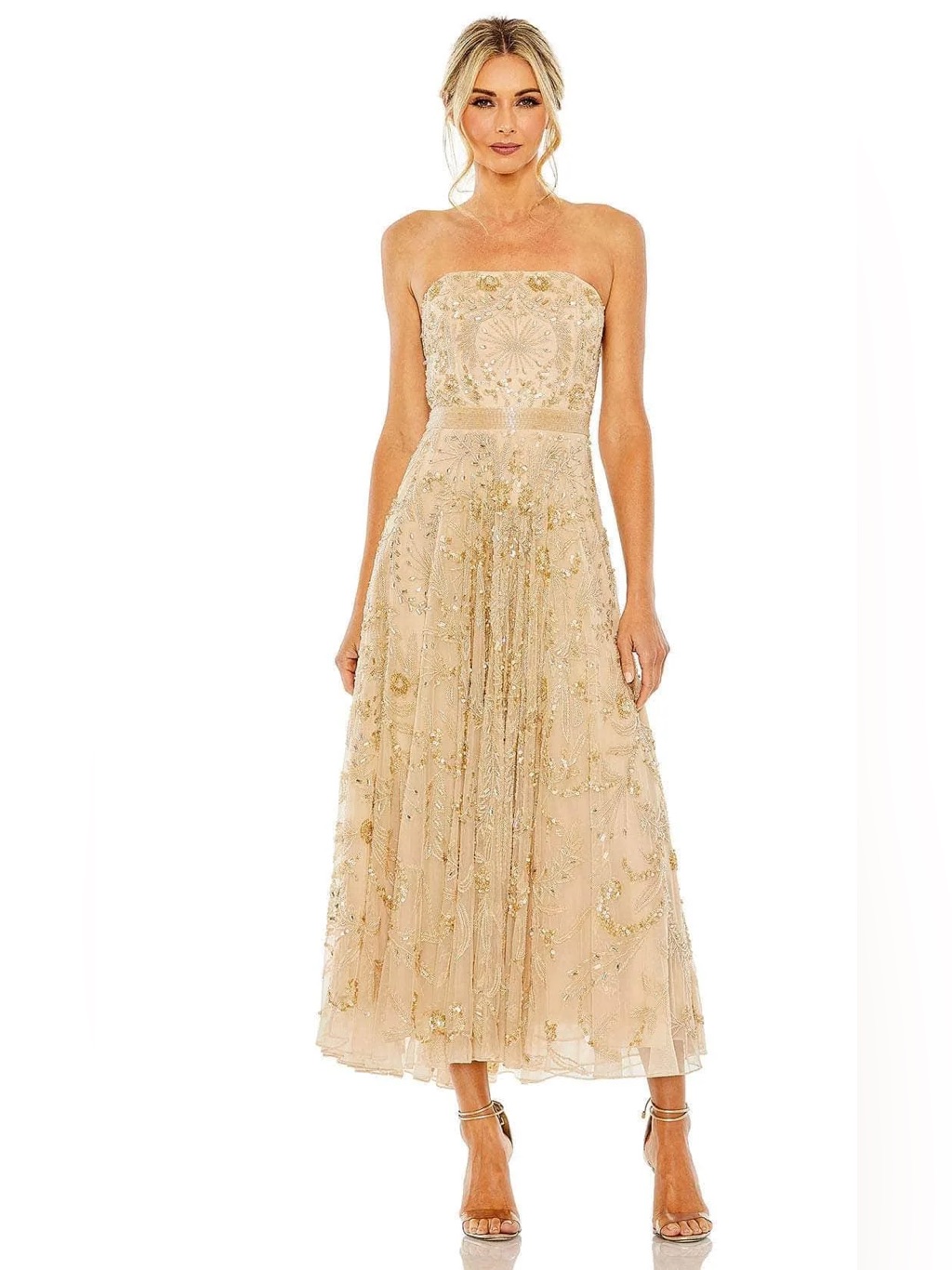 Mac Duggal Champagne Strapless Embellished A Line Dress Size 14 Nwt 93898